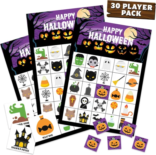 Juegos de Halloween para fiestas infantiles, juego de bingo de Halloween para niños con hasta 30 jugadores, juegos de fiesta de Halloween,