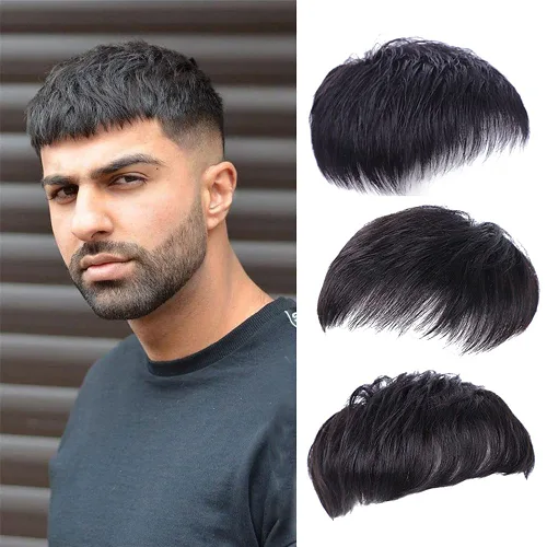 Pelo corto para hombre, cabello humano real, clip en piezas de cabello para cubrir la pérdida de cabello blanco, tupé de 6.3x7.1 in, hecho a mano,