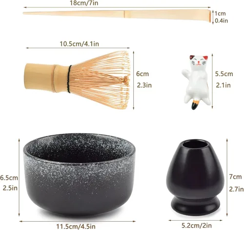 Miniatura 3 de Juego de Té Matcha, Accesorios de Matcha, Juego de Batidor de Matcha Incluye Tazón de Matcha, Batidor de Bambú para Matcha, Cuchara Medidora, Negro