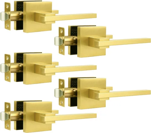 Miniatura 14 de Orger Paquete de 1 manija de puerta de paso negra para pasillo y armario, juego de manijas sin bloqueo, roseta cuadrada sin llave, reversible