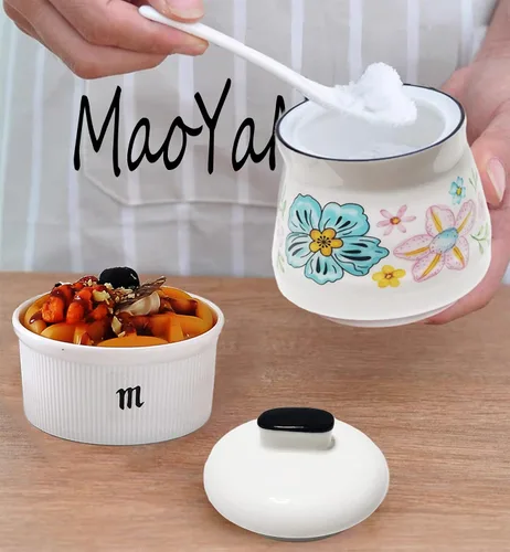 Miniatura 5 de Azucarero de cerámica con tapa y cuchara, contenedor de azúcar para barra de café, hogar y cocina, 12 onzas