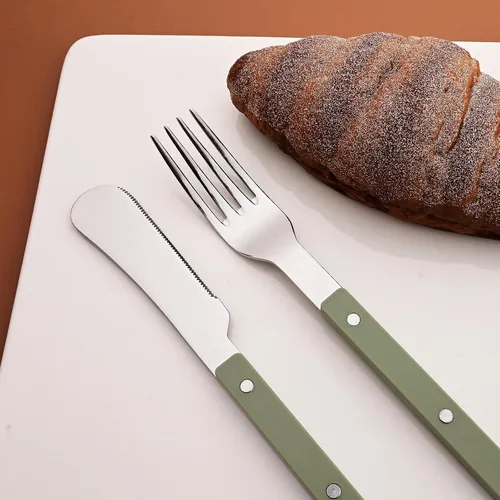 Miniatura 6 de Juego de 20 cubiertos de acero inoxidable para 4 piezas con mango de plástico acrílico, mantequilla y cuchillo de cena, juego de cubiertos