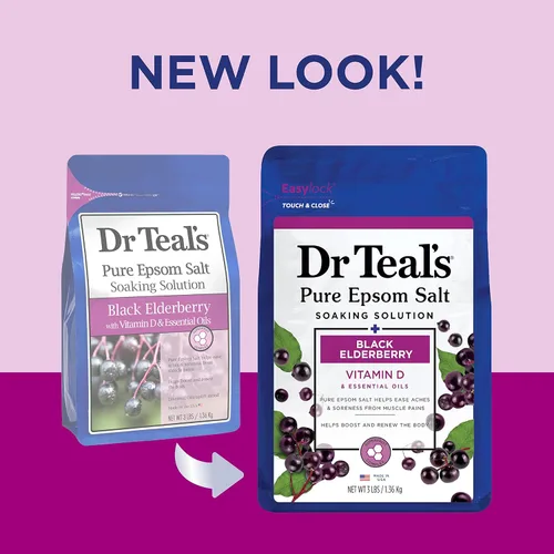 Miniatura 6 de Dr Teal's Sal de Epsom pura, relajación y alivio con eucalipto y menta verde, 3 libras y remojo de sal de Epsom pura, saúco negro con vitamina D, 3