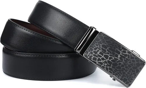 Miniatura 2 de iCuviy Cinturones de vestir de cuero genuino con trinquete deslizante para hombres, adecuados para el trabajo, negocios, cinturón de hebilla