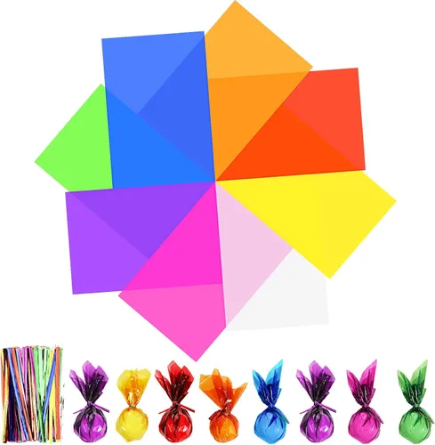 Tallew 16 hojas grandes de celofán de 28 x 40 pulgadas, envolturas de celofán de colores, papel de celofán transparente, envoltura de regalo