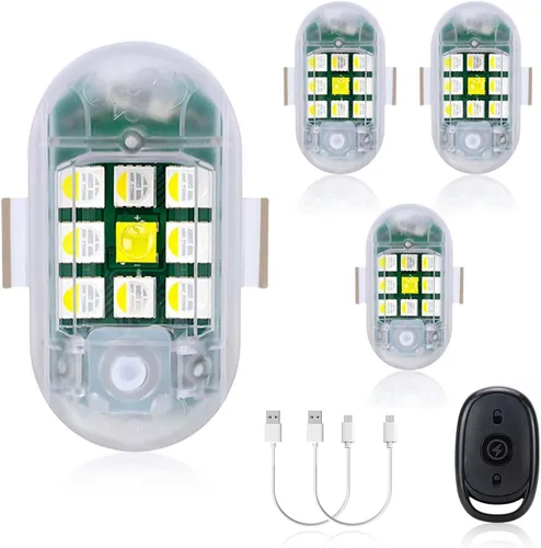 4 Piezas Luces Estroboscópicas Inalámbricas con Control Remoto - MIRUNNY 7 Colores Alta Luminosidad Anti Colisión Luces Intermitentes Recargables