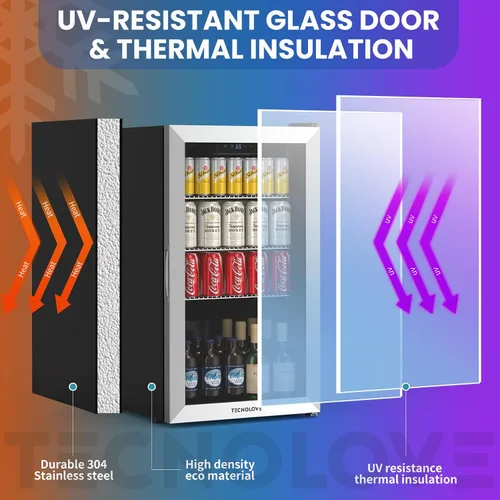 Miniatura 5 de Refrigerador de bebidas con enfriador, mini refrigerador, independiente, capacidad para 123 latas/3 pies cúbicos, enfría hasta 37 ℉, pantalla táctil