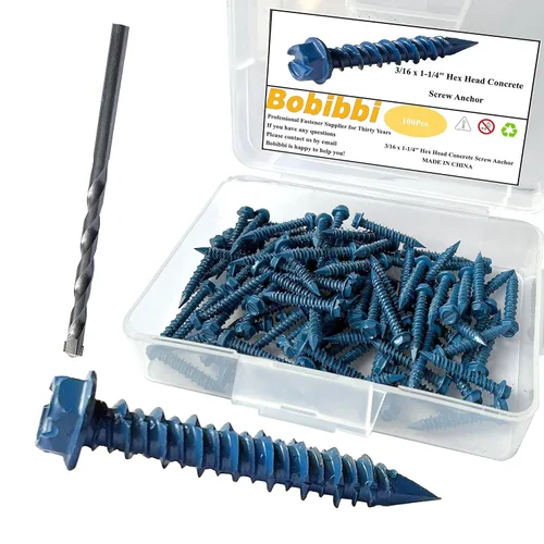 Miniatura 28 de Anclaje de tornillo de hormigón de cabeza hexagonal de 1/4 x 1-1/4 pulgadas, para anclar a mampostería, bloque o ladrillo (100 unidades)