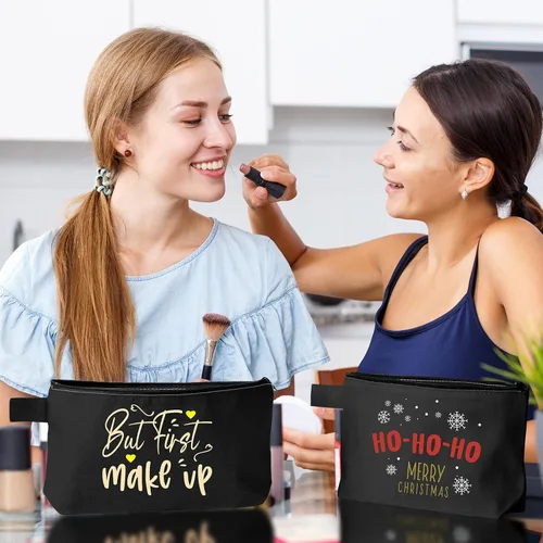 Miniatura 6 de Reginary Bolsa de maquillaje de lona a granel, bolsa de cosméticos de viaje versátil en blanco con cremallera para mujer, bolso de manualidades