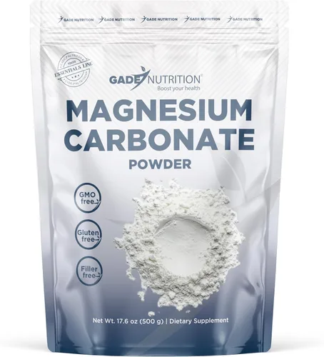 Gade Nutrition - Polvo de carbonato de magnesio puro | 17.64 oz, 875 mg por porción, 571 porciones | Sin OMG, sin gluten, sin relleno, altamente