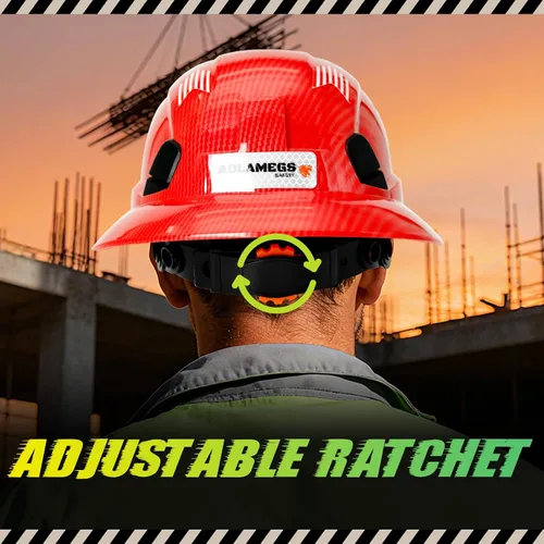Miniatura 7 de Casco duro de ala completa con patrón de fibra de carbono con visera, casco de seguridad de construcción aprobado por la OSHA para hombres y Fibra