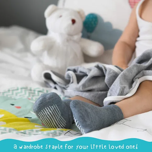 Miniatura 5 de Debra Weitzner 12 pares de calcetines antideslizantes para niños y niñas con puños para bebés, niños y niñas, calcetines antideslizantes para niños