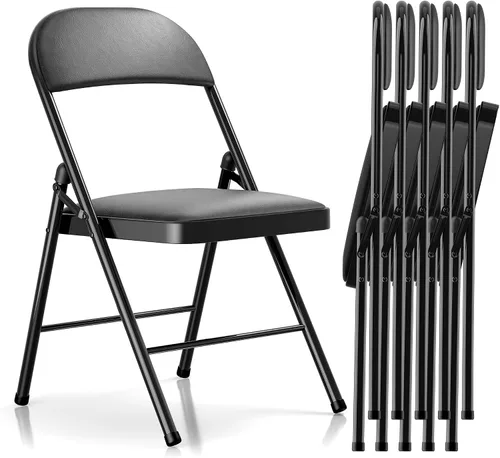 Miniatura 10 de Fenbeli Paquete de 2 sillas plegables con cojín, sillas de metal negro con asientos acolchados y marco de acero duradero, sillas plegables