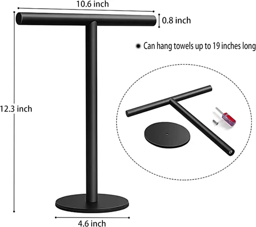 Miniatura 2 de Soporte para toallas de mano para baño, tocador, encimera, color negro mate, en forma de T, toallero, toallero, barra de toalla para baño, cocina
