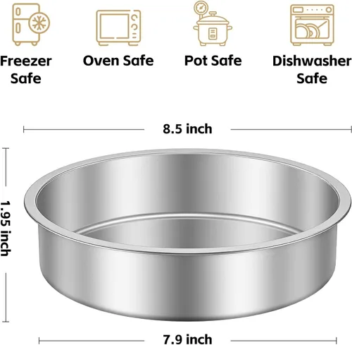 Miniatura 2 de Ohtomber - Bandeja para tarta de 20 cm - Juego de 4 bandejas redondas de acero inoxidable para tartas de capa, moldes, juego de horneado apilable