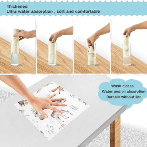 Miniatura 4 de CaTaKu Paños de cocina de animales del bosque de acuarela, paquete de 6 trapos reutilizables para lavar, paños de limpieza de microfibra, paños