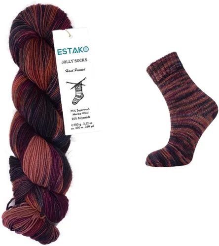 Miniatura 5 de Estako Jolly Socks Hilo Pintado a Mano 75% Lana Merino Superwash y 25% Poliamida (Fine/Sport 2 Peso) / 3.52 Oz - 100 gr / 360 Yardas - 330 mt