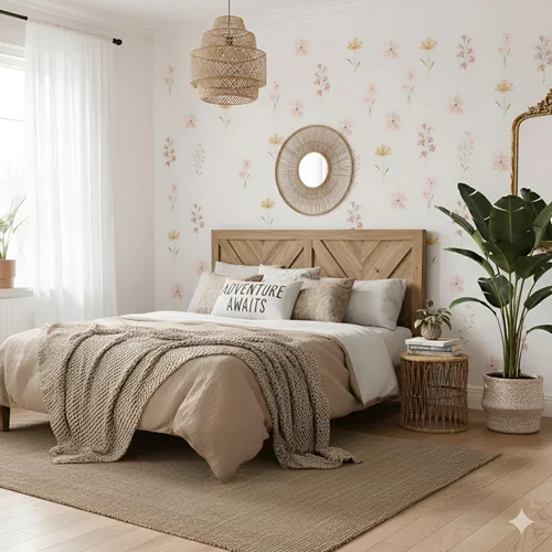Miniatura 9 de 48 PCS Calcomanías de Flores Bohemias Calcomanías de Pared de Margaritas para Habitaciones de Niñas, Salas de Juegos y Guarderías Impresión de Doble