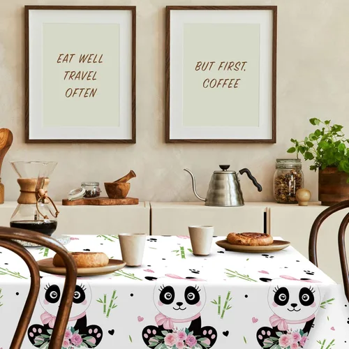 Miniatura 6 de Coume Paquete de 3 decoraciones de fiesta de cumpleaños de panda, manteles temáticos de panda, manteles grandes de plástico lindo para niños, fiesta