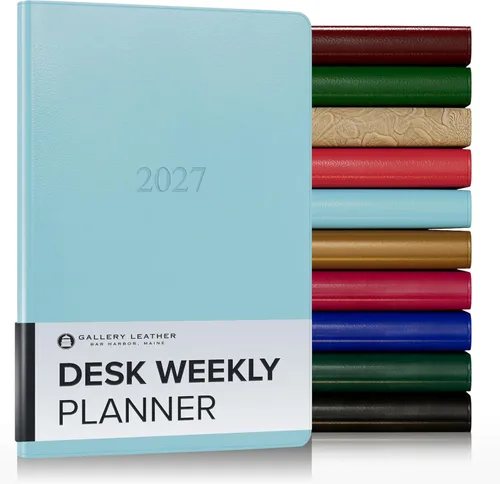 Miniatura 60 de Gallery Leather Agenda semanal y mensual grande 2025-2026, agenda y cuaderno con elegantes bordes de página dorados dorados, 12 meses, cactus Cactus