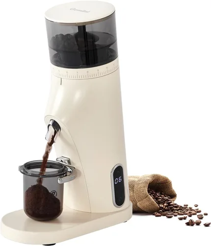 Gemilai Molinillo de Café Eléctrico de Fresas Cónicas, Molinillo de Granos de Café con Temporizador Inteligente 60S, 60 Ajustes de Molienda Blanco