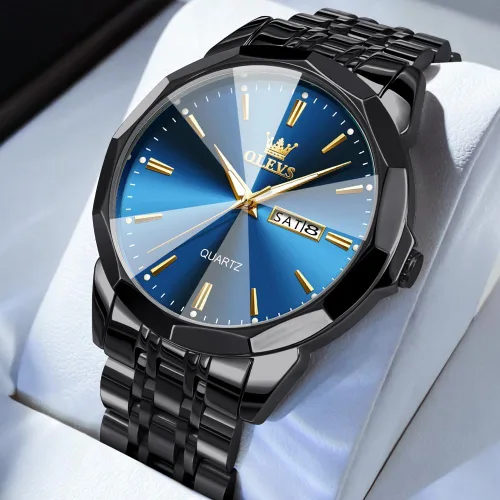Miniatura 3 de OLEVS Watch for Men Diamond Business Dress Analog Quartz Stainless Steel Waterproof Luminous Date Two Tone Luxury Casual Wrist Watch Blue