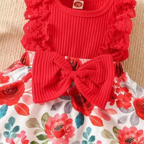 Miniatura 47 de Mubineo Ropa de verano para bebé niña, sin mangas, encaje floral, vestido de mameluco para recién nacido