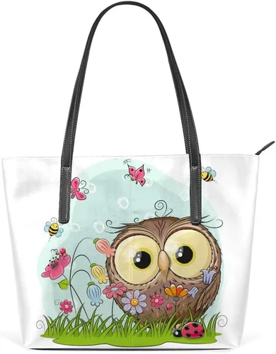 Grandes bolsas de mano de cuero de la PU de las mujeres de la moda linda de dibujos animados búho bolsos bolso del comprador bolso casual