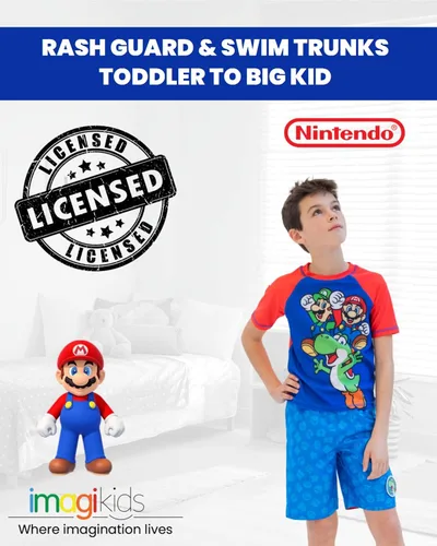Miniatura 3 de Super Mario Luigi Mario Yoshi Raglan Swim Rash Guard - Conjunto de troncos de natación