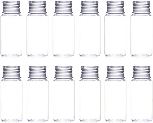 Miniatura 9 de 12 botellas vacías de vidrio portátil de viaje transparente con tapa de aluminio plateado, polvos de aceite esencial, pomadas de crema, recipientes
