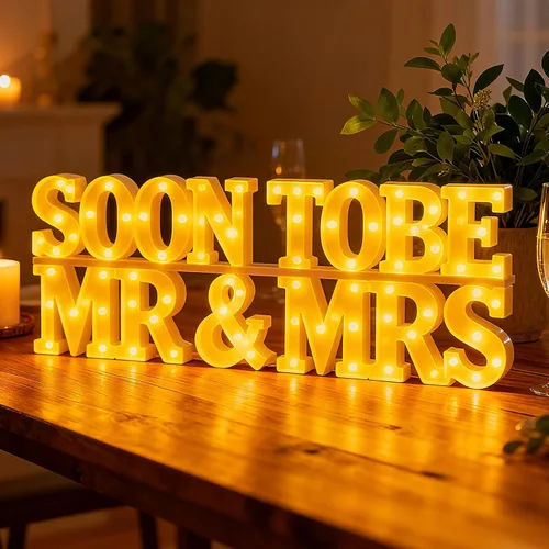 Miniatura 5 de Honoson 14 Pcs Soon to Be Mr and Mrs Light Sign Wedding Party Decoration LED Neon Light up Sign Table Decoration for Wedding Engagement Bridal