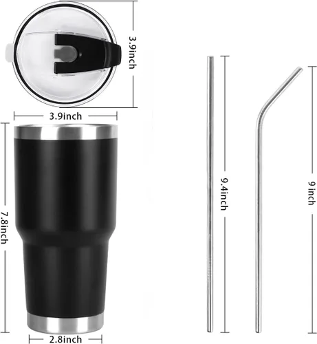 Miniatura 2 de SYACOT - Vaso de 30 onzas, de acero inoxidable, de doble pared con aislamiento al vacío, con tapa a prueba de derrames, popote de metal y cepillo