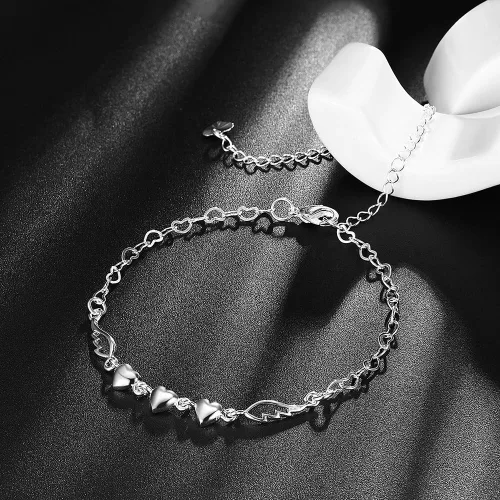 Miniatura 5 de Joyería de moda 925 plata esterlina amor corazón alas ángel cadena tobillera, Plata