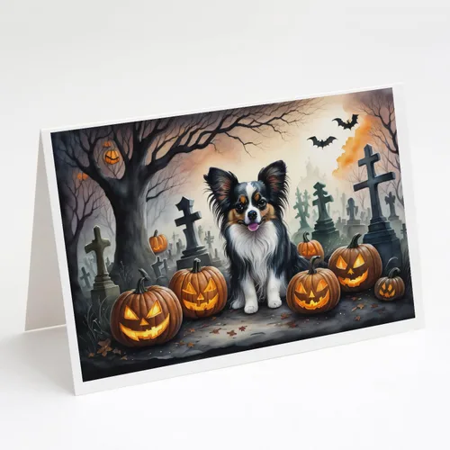 Miniatura 24 de Caroline's Treasures DAC2018GCA7P - Tarjetas de felicitación y sobres de Halloween espeluznantes de Border Collie, paquete de 8 tarjetas en blanco