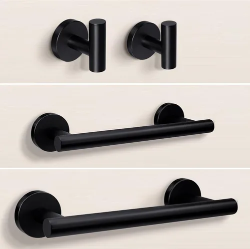 Miniatura 11 de SEIDO Toallero de 3 piezas para pared de baño, juego de accesorios de baño negro, juego de accesorios de baño de acero inoxidable SUS 304, toallero