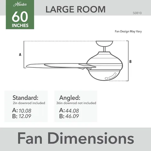 Miniatura 7 de Hunter - Ventilador de techo de 44 pulgadas para interiores sin luz - Ventilador de techo moderno sin luz, 3 aspas, montaje estándar