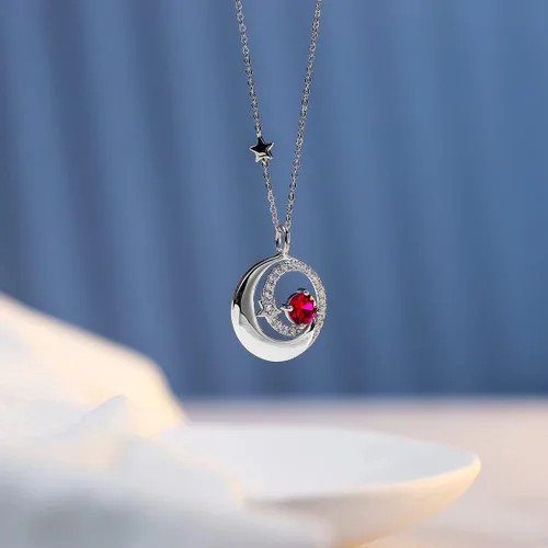 Miniatura 3 de FANCIME Collares de piedra natal de plata de ley 925 con colgante de luna y estrella, joyería fina, regalos de cumpleaños y Navidad para mamá