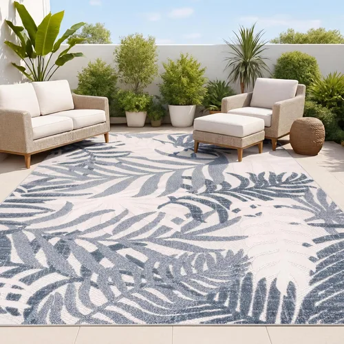 Miniatura 8 de JONATHAN Y Tropics Palm Leaves Indoor Outdoor Runner Rug 2X8 Cream/Dark Blue, Boho for Backyard, Patio, Porch, Easy-Cleaning, High Traffic