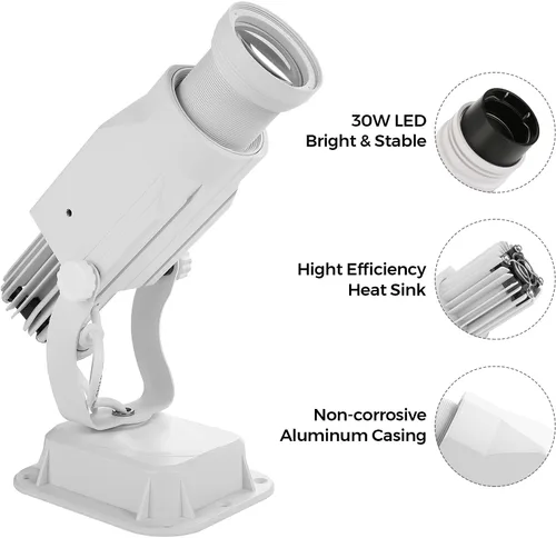 Miniatura 3 de HILITING - Proyector LED GOBO de 30 W, proyector de logotipo publicitario de 2400 lúmenes, incluye GOBO de vidrio personalizado, logotipo Blanco