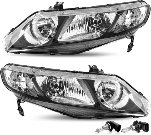JSBOYAT Conjunto de Faros Delanteros Par de Repuesto para Honda Civic Sedan 2006-2011 de 4 Puertas Faro Halógeno con Bombillas Carcasa Negra