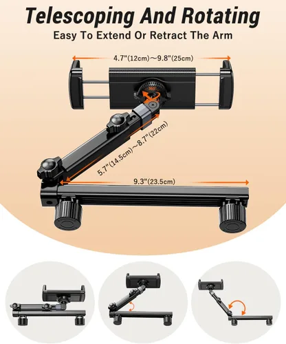 Miniatura 4 de Soporte para tablet con brazo de extensión para reposacabezas de automóvil, soporte ajustable para iPad para asiento trasero de automóvil, orientado