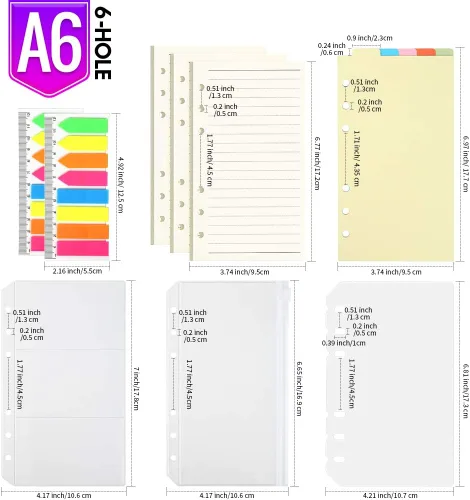 Miniatura 3 de LEOBRO Papel A6, insertos de planificador para carpeta A6, papel rayado de 6.73 x 3.74 pulgadas, papel de relleno, con bolsillos para carpeta