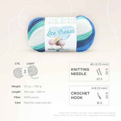 Miniatura 4 de Lion Brand Yarn, Hilo para Bebé Ice Cream para tejer, ganchillo y manualidades, Baseball Nut, 1 paquete, fibra acrílica colorida de peso DK