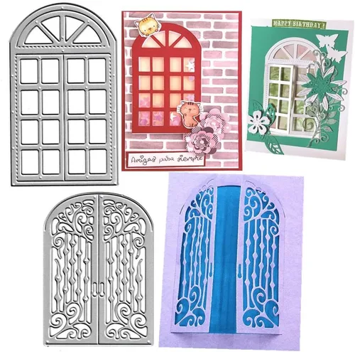Miniatura 7 de 2 piezas de metal para ventanas de pájaros, troqueladas, hojas de flores, puertas, troqueles de corte, plantillas para manualidades, plantillas