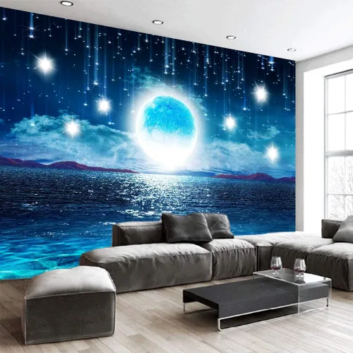 Miniatura 6 de Tapiz grande para colgar en la pared, diseño de cielo estrellado, océano, luna y estrellas, para el hogar, galaxia cósmica 3D, decoración