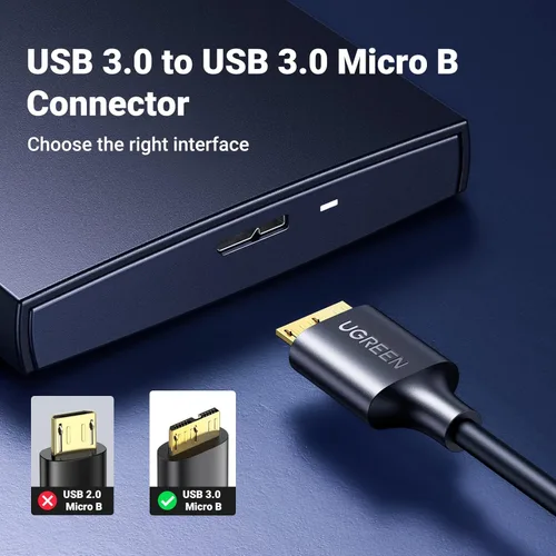 Miniatura 3 de UGREEN Cable micro USB 3.0 USB 3.0 tipo A macho a micro B compatible con Samsung Galaxy S5 Note 3 cámara disco duro y más 1.5 pies