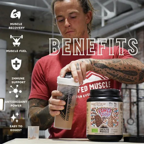 Miniatura 6 de Earth Fed Muscle Power Couple Mantequilla de Maní Chocolate Aislado de Proteína de Suero Verdaderamente Alimentado con Pasto - Certificado NSF. Sin
