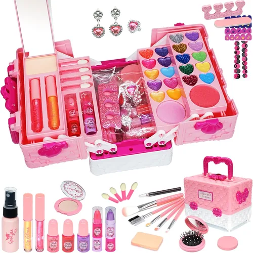 Miniatura 11 de Kit de maquillaje infantil para niñas, 59 piezas de maquillaje real y seguro para niñas pequeñas, maquillaje lavable para niñas pequeñas, kit