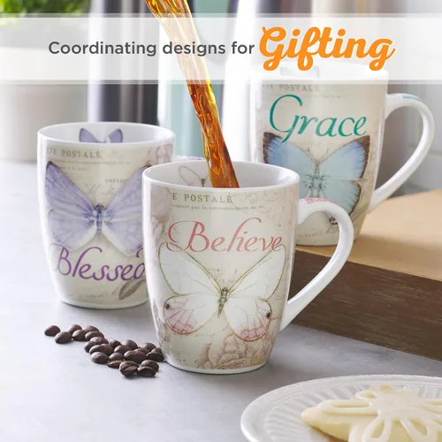 Miniatura 5 de Tazas con diseño de mariposa y texto: Blessed, Believe y Grace