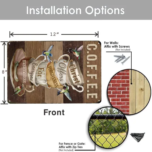 Miniatura 2 de Letrero de café para amantes del café, regalos de Cristo ofrece perdón para todos en todas partes, letrero de metal vintage para amigos, familia